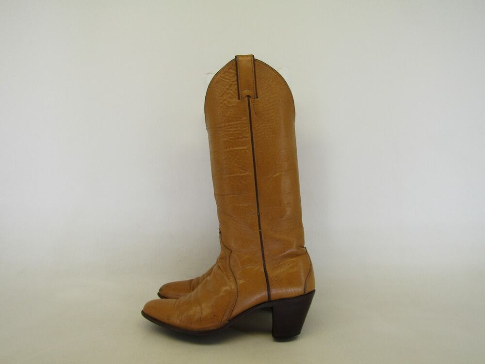 JUSTIN Women Sz 6.5 A (Narrow Width) Orange Leather 13" Shaft Cowboy Heeled Boot